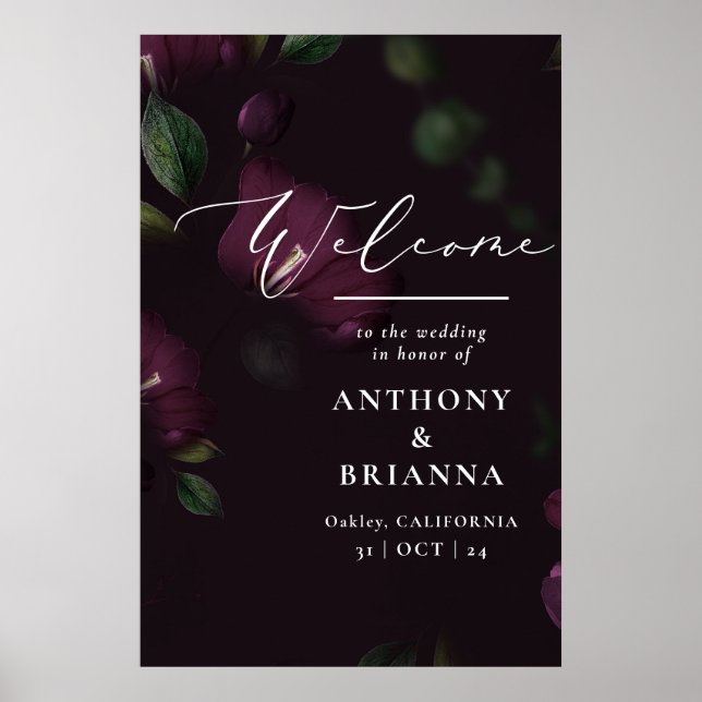 24x36" Moody Purple Bloom Grunge Wedding Welcome Poster (Front)