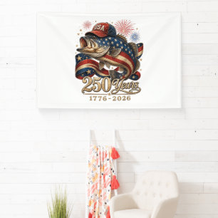 250 America 1776 2026 Bass Fishing USA Flag Banner