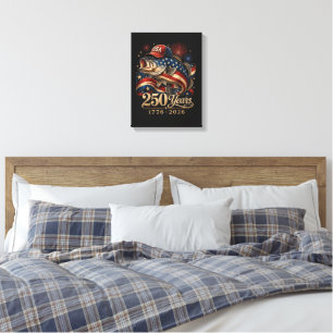 250 America 1776 2026 Bass Fishing USA Flag Canvas Print