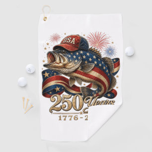 250 America 1776 2026 Bass Fishing USA Flag Golf Towel