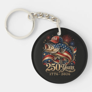 250 America 1776 2026 Bass Fishing USA Flag Keychain