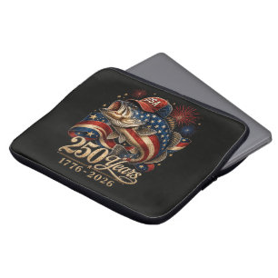 250 America 1776 2026 Bass Fishing USA Flag Laptop Sleeve