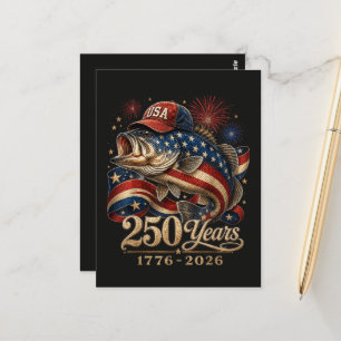 250 America 1776 2026 Bass Fishing USA Flag Postcard