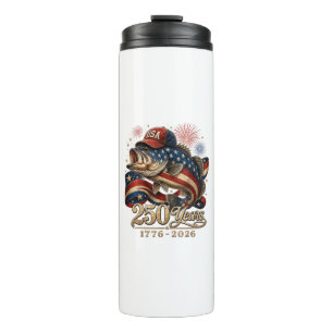 250 America 1776 2026 Bass Fishing USA Flag Thermal Tumbler