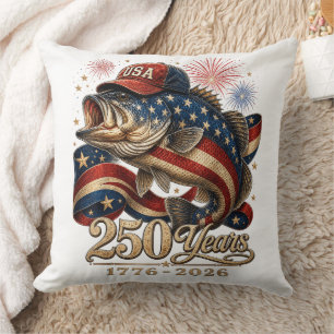 250 America 1776 2026 Bass Fishing USA Flag Throw Pillow