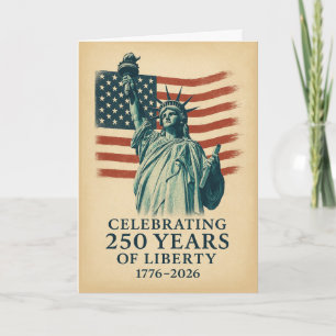250 Anniversary Statue of Liberty Over Flag Card