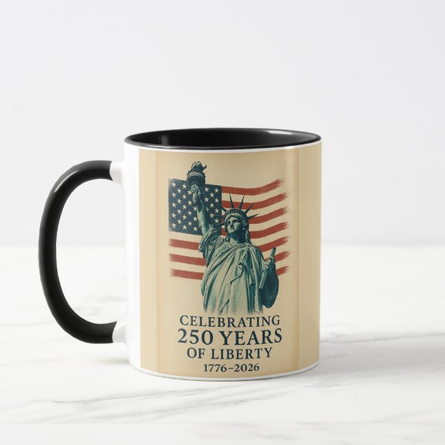 250 Anniversary Statue of Liberty Over Flag Mug (Left)