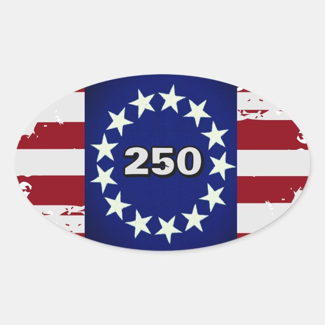 250 Colonial Flag Oval Sticker (Front)