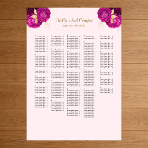 250 Pink And Gold Floral Wedding Seating Chart