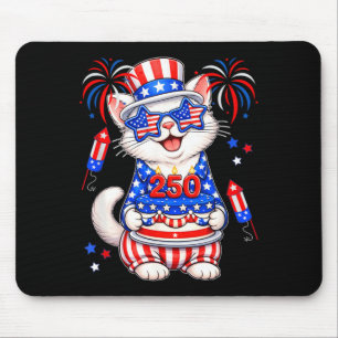 250 Proud 4th July Flag Cat Sunglasses Birthday Mouse Pad