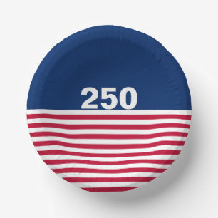 250 Red White and Blue USA Anniversary Paper Plate