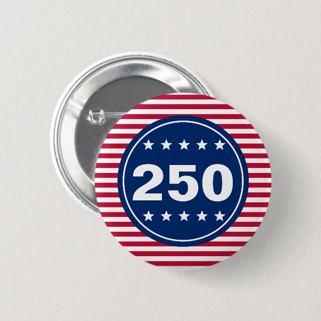 250 Stars and Stripes Red White and Blue Patriotic 2 Inch Round Button (Front & Back)
