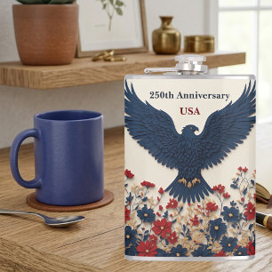 250 USA Anniversary Bald Eagle Patriotic American Hip Flask