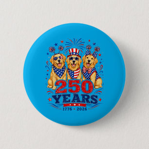 250 Years 1776 2026 Golden Retriever Patriotic Dog 2 Inch Round Button