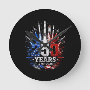250 Years 1776–2026 Patriotic Sky Celebration Free Round Clock