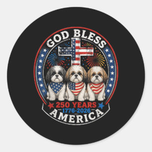 250 Years Aamerica Shih Tzu Patriotic Usa Dom 4th Classic Round Sticker