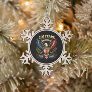 250 Years America 1776 2026 250th Anniversary Snowflake Pewter Christmas Ornament