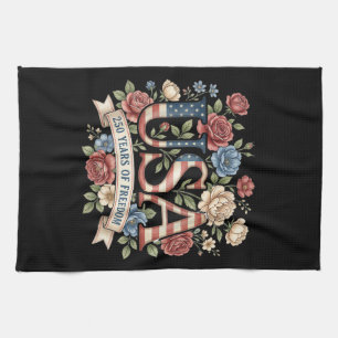 250 Years America Anniversary Flowers USA 250th Bi Kitchen Towel