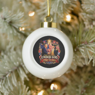 250 Years America Anniversary Trump Washington Ceramic Ball Christmas Ornament