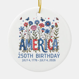 250 Years America Anniversary USA 250th Birthday F Ceramic Ornament