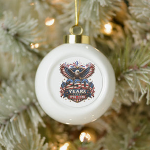 250 Years American 250th Anniversary 4th of July Ceramic Ball Christmas Ornament