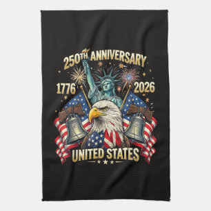 250 Years American Anniversary 1776-2026 USA Flag Kitchen Towel