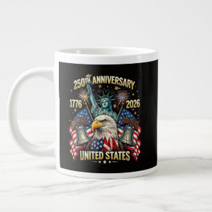 250 Years American Anniversary 1776-2026 USA Flag Large Coffee Mug