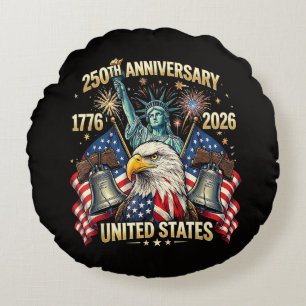 250 Years American Anniversary 1776-2026 USA Flag Round Pillow