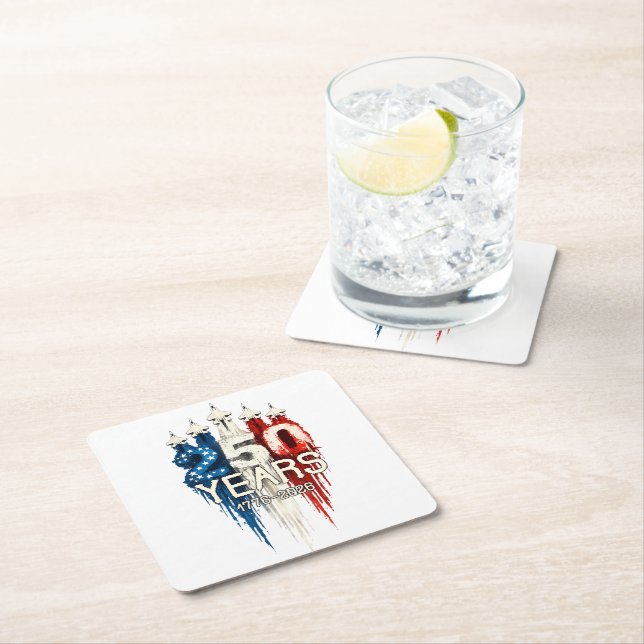 250 Years American Flag 250th Anniversary  Square Paper Coaster (Insitu)