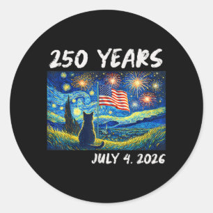 250 Years Cat Starry Night 4th of July 250th Classic Round Sticker