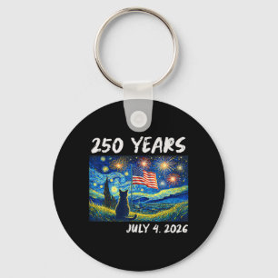 250 Years Cat Starry Night 4th of July 250th Keychain