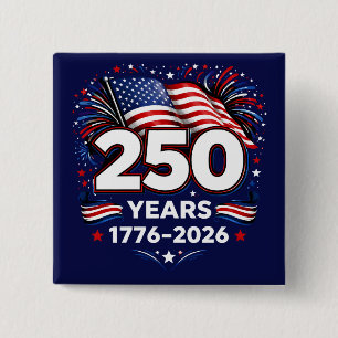 250 Years Independence Patriotic Fireworks Blue 2 Inch Square Button