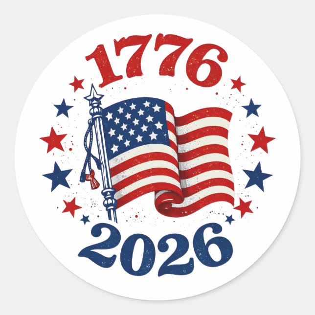 250 Years of American Independence Patriotic Flag Classic Round Sticker (Front)