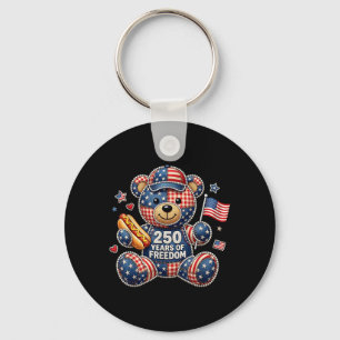 250 Years of dom Patriotic Bear USA Retro 1 Keychain