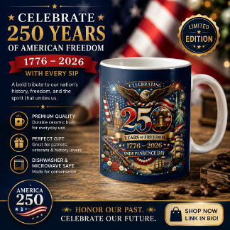 250 Years of Freedom – 1776–2026 Independence Day Coffee Mug