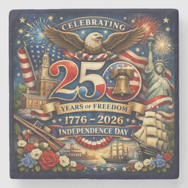 250 Years of Freedom (1776–2026) Stone Coaster (Front)