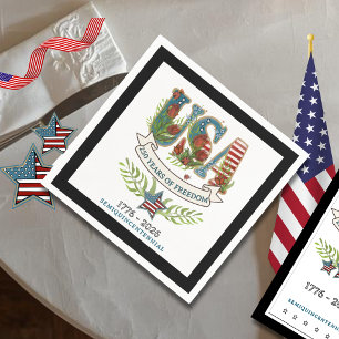 250 Years of Freedom Chic Patriotic Black Border Napkin