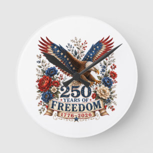 250 Years of Freedom Eagle 250th Anniversary USA Round Clock