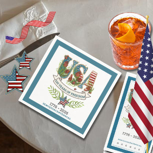 250 Years of Freedom Elegant Patriotic Blue Border Napkin
