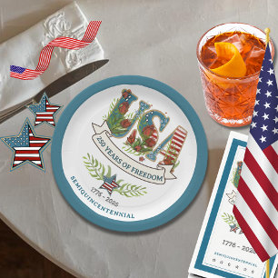 250 Years of Freedom Elegant Patriotic Blue Border Paper Plate