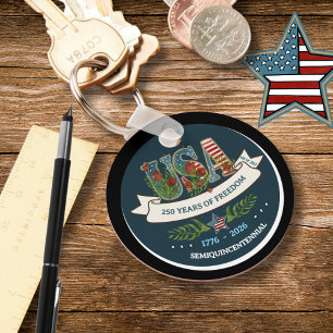 250 Years of Freedom Elegant Patriotic Blue Keychain