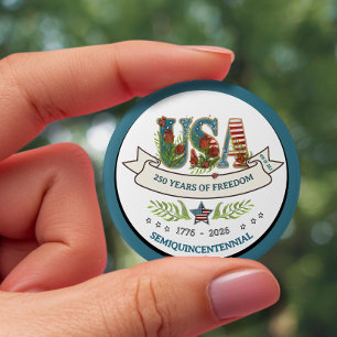 250 Years of Freedom Elegant Patriotic White Blue 3 Inch Round Button