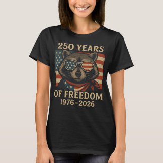 250 Years Of Freedom Raccoon USA Flag Sunglasses T-Shirt