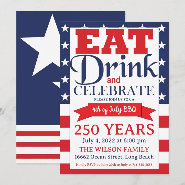 250 Years of Independence BBQ Invitation (Front/Back)