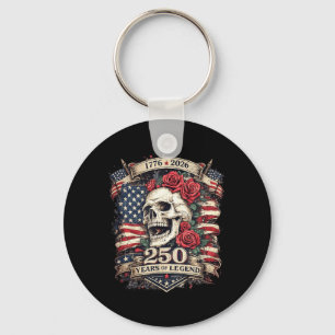 250 Years Of Legend Patriotic Skull Rose Aamerican Keychain