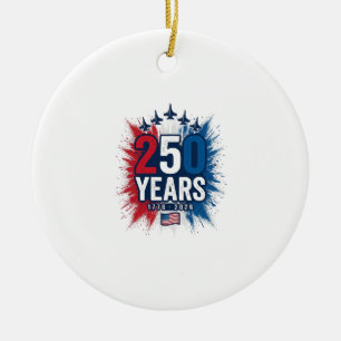250 Years Patriotic Jets Anniversary Vector Design Ceramic Ornament