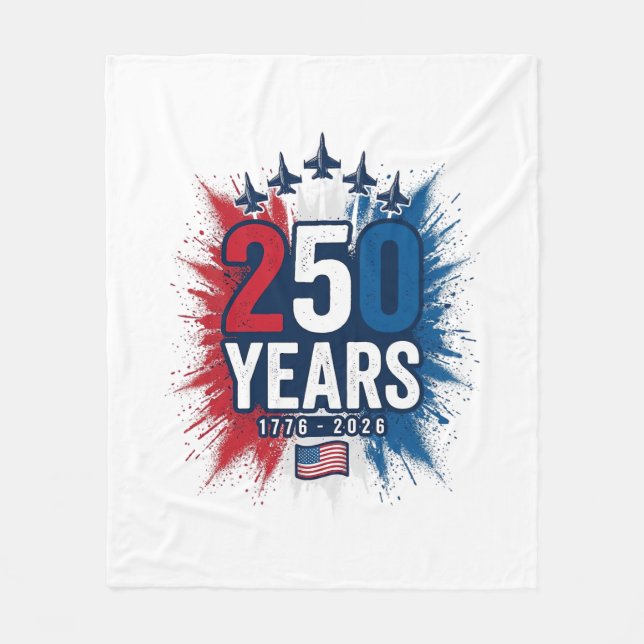 250 Years Patriotic Jets Anniversary Vector Design Fleece Blanket (Front)