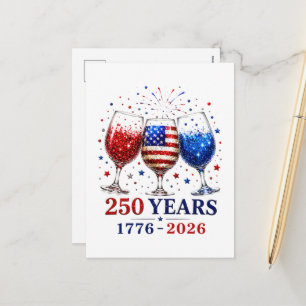 250 Years Patriotic Wine Glass Celebration Holiday Postcard