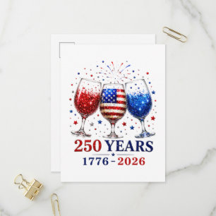250 Years Patriotic Wine Glass Celebration Invitation Postcard
