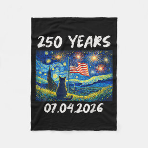 250 Years Starry Night Cat 4th of July 250th Fleece Blanket
